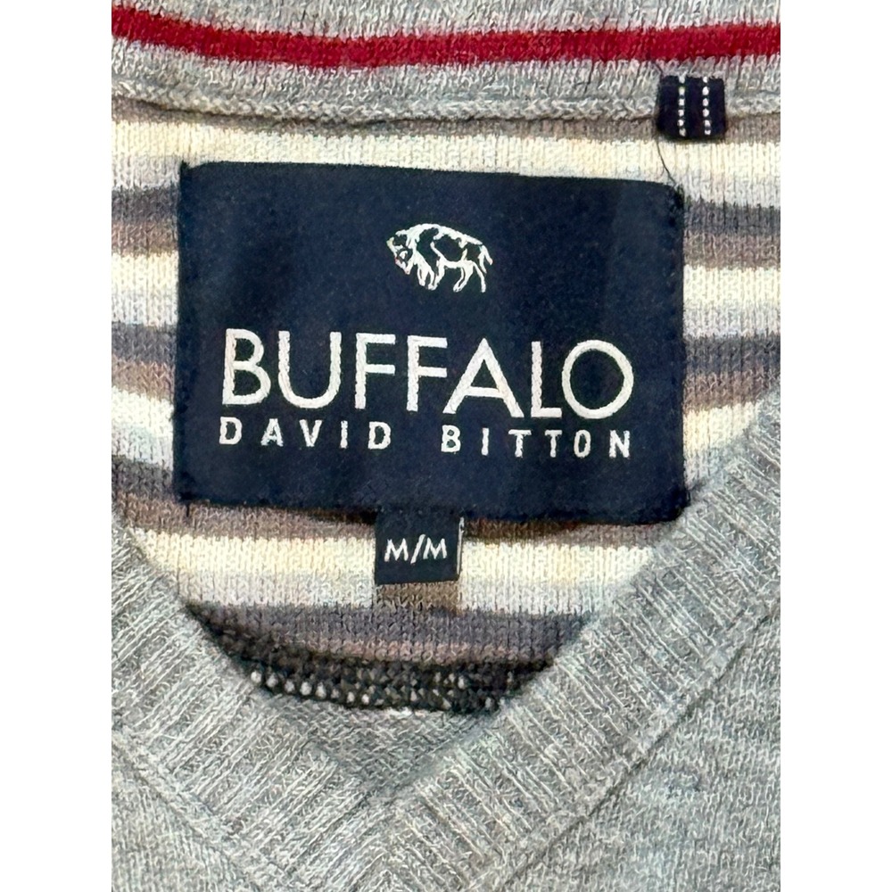 Buffalo David Bitton Mens V-Neck Sweater Gray Men's Med Elbow Patch Buffalo Logo